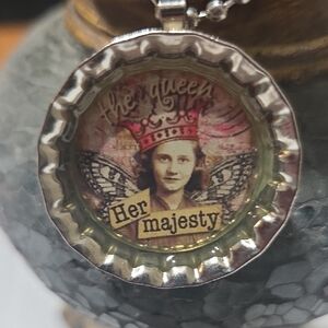 Her Majesty Pink Vintage-Style Bottle Cap Pendant Necklace
